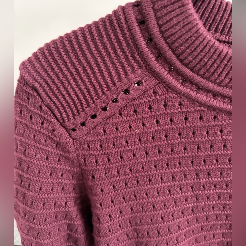 Loft • Burgundy Pointelle Ottoman Sweater S NWT - Picture 3 of 6